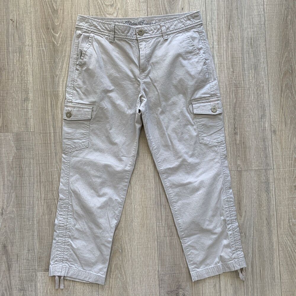 Eddie Bauer Women Adventurer Ripstop Stretch Cargo Crop Pants Khaki Beige Sz 6
